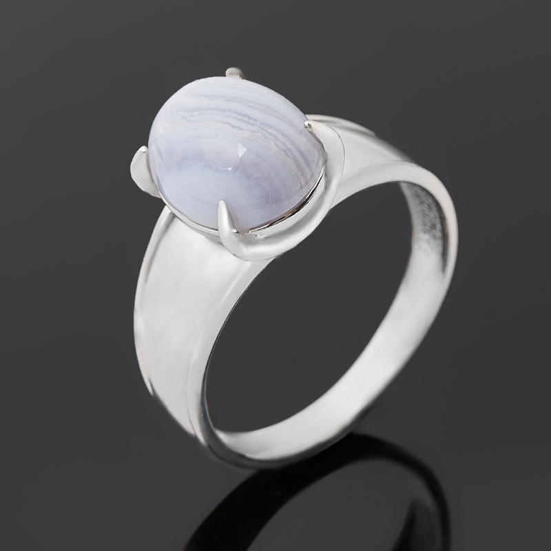 Кольцо агат голубой Намибия (серебро 925 пр. родир. бел.) размер 18