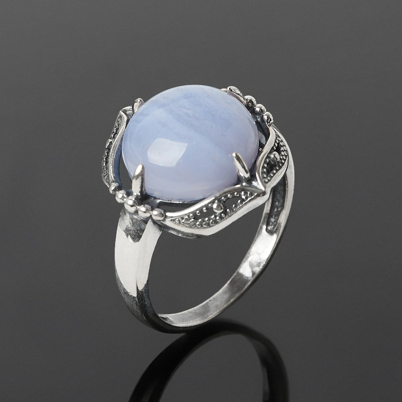 Кольцо агат голубой Намибия (серебро 925 пр. оксидир.) размер 19,5