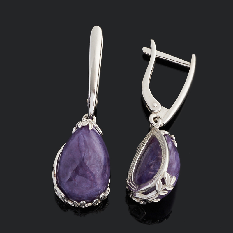 Серьги чароит Россия (серебро 925 пр. родир. бел.)