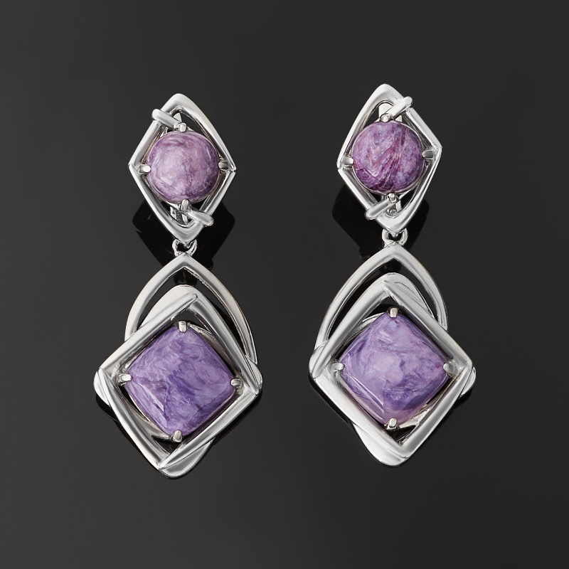 Серьги чароит Россия (серебро 925 пр. родир. бел.)