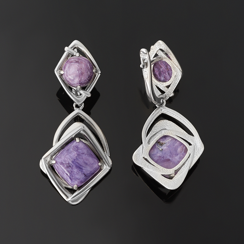 Серьги чароит Россия (серебро 925 пр. родир. бел.)