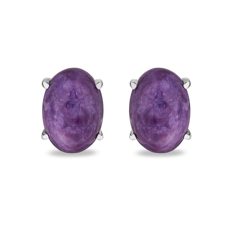 Серьги чароит Россия (серебро 925 пр. родир. бел.) пуссеты