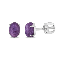 Серьги чароит Россия (серебро 925 пр. родир. бел.) пуссеты