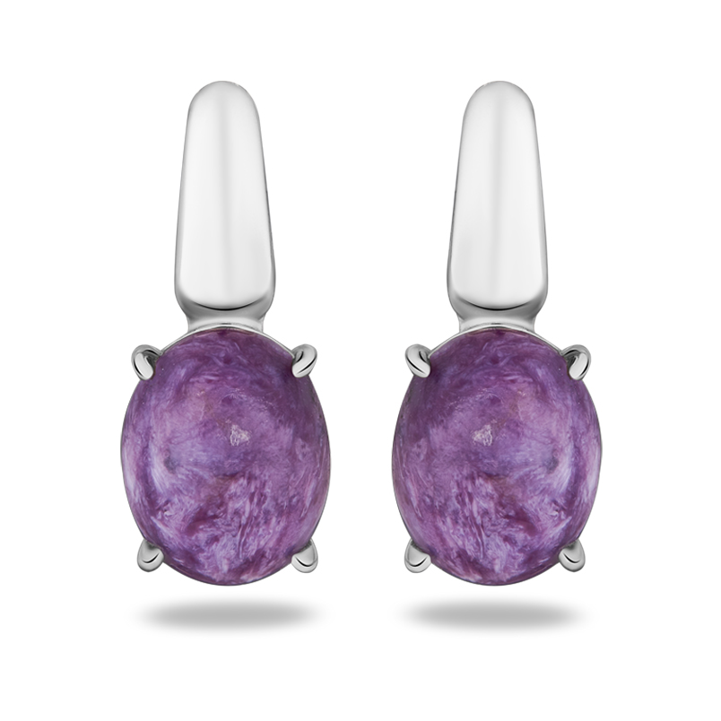 Серьги чароит Россия (серебро 925 пр. родир. бел.)