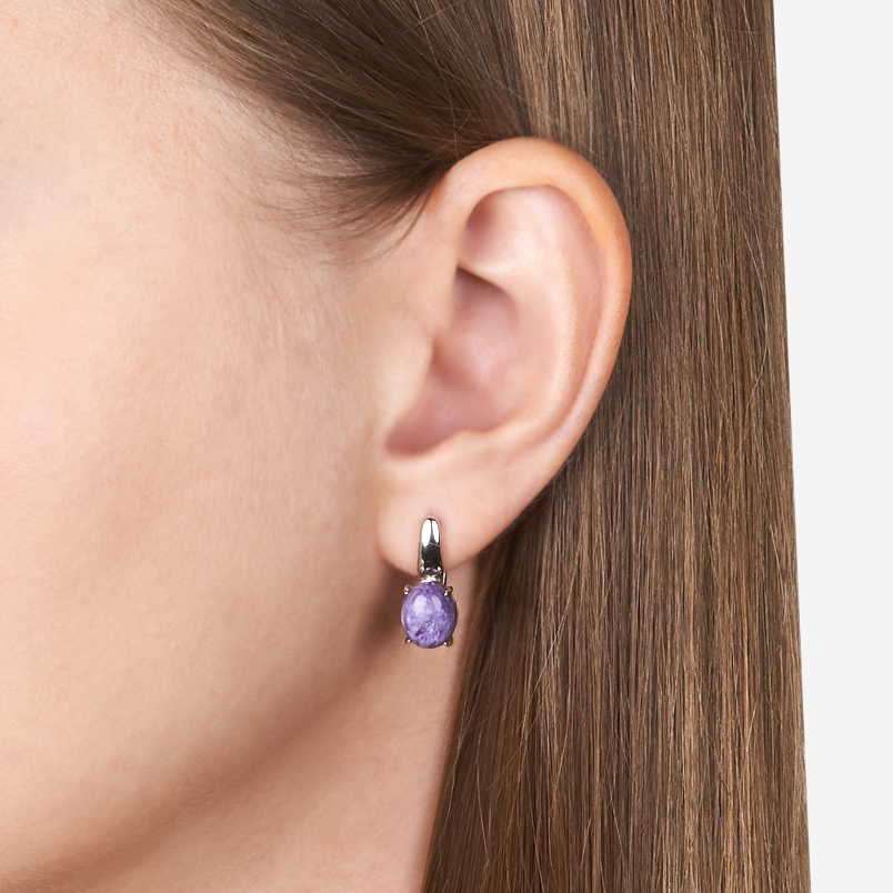 Серьги чароит Россия (серебро 925 пр. родир. бел.)