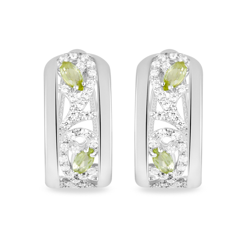 Серьги хризолит США (серебро 925 пр. родир. бел.) огранка