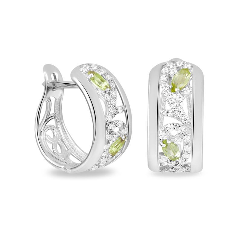 Серьги хризолит США (серебро 925 пр. родир. бел.) огранка