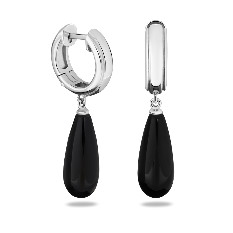 Серьги агат черный Бразилия (серебро 925 пр. родир. бел.)
