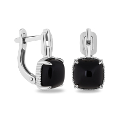 Серьги агат черный Бразилия (серебро 925 пр. родир. бел.)