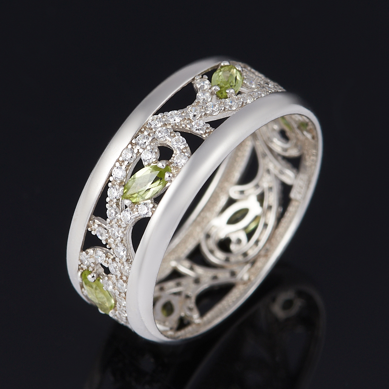 Кольцо хризолит США (серебро 925 пр. родир. бел.) огранка размер 18