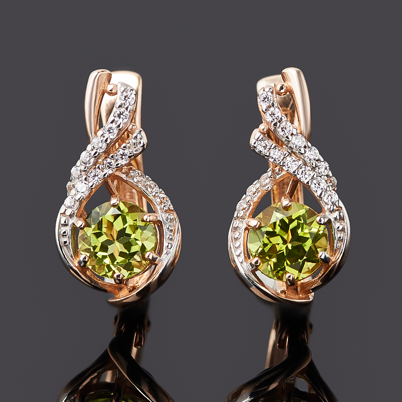 Серьги хризолит США (серебро 925 пр. позолота) огранка