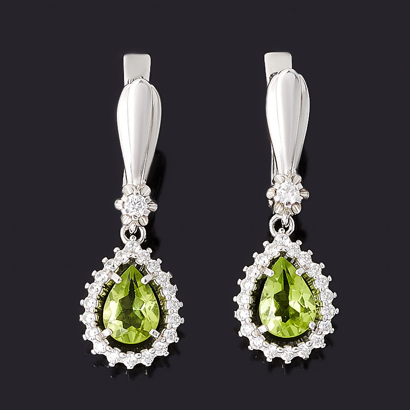 Серьги хризолит США (серебро 925 пр. родир. бел.) огранка