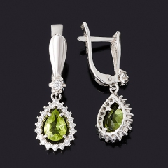 Серьги хризолит США (серебро 925 пр. родир. бел.) огранка