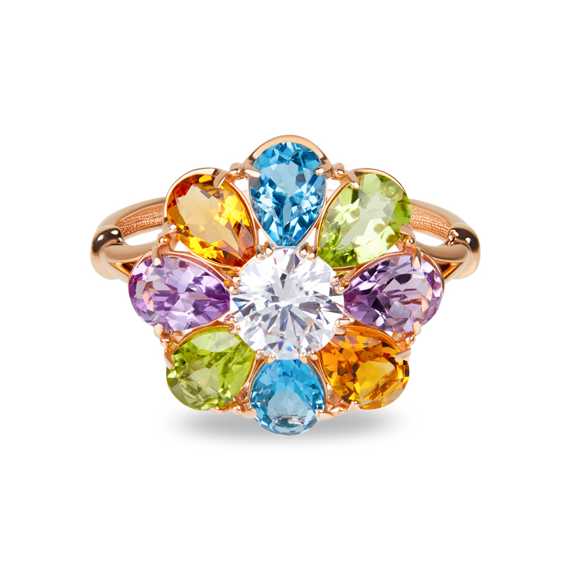 Кольцо микс аметист, топаз, хризолит (серебро 925 пр. позолота) огранка размер 18,5