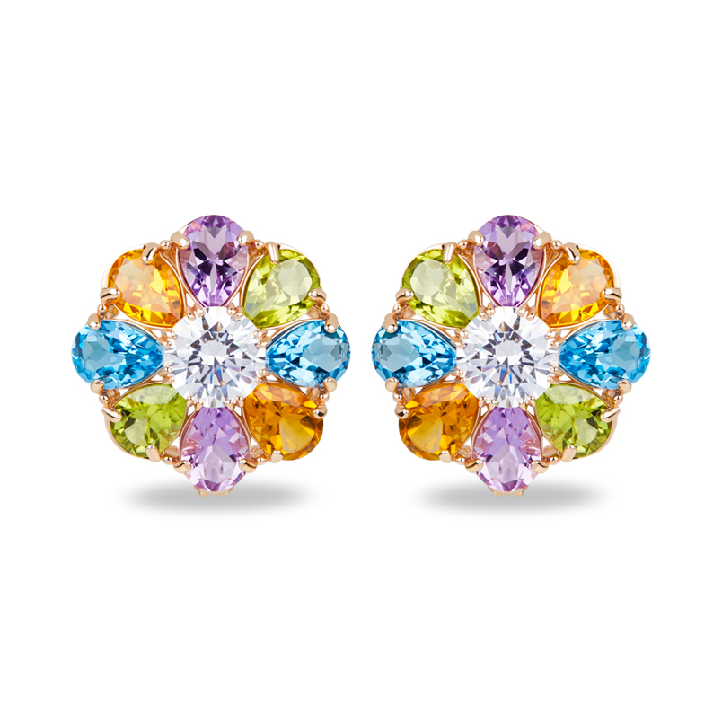 Серьги микс аметист, топаз, хризолит (серебро 925 пр. позолота) огранка