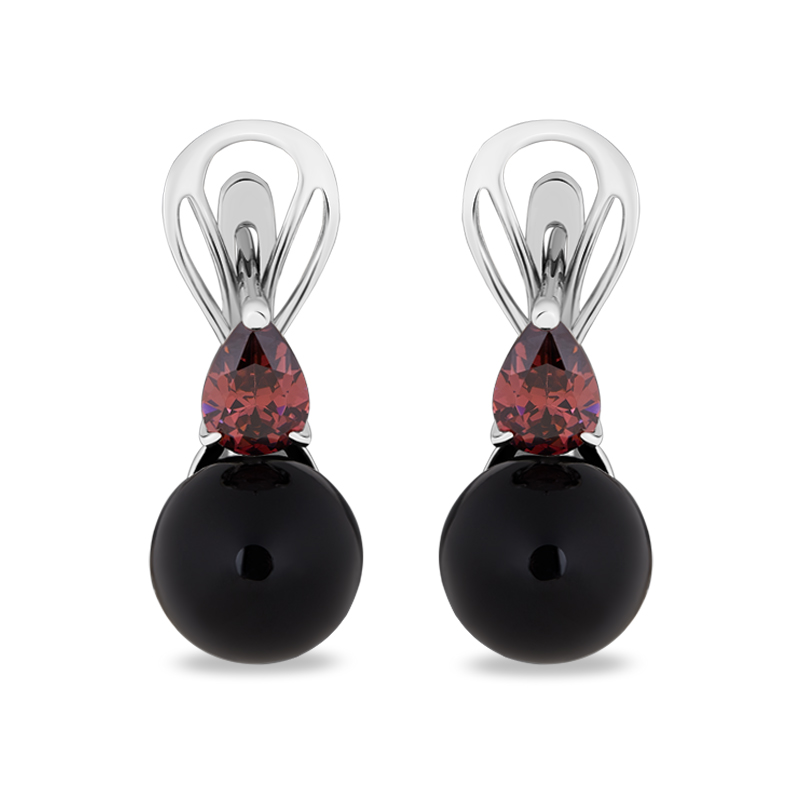 Серьги агат черный Бразилия (серебро 925 пр. родир. бел.)