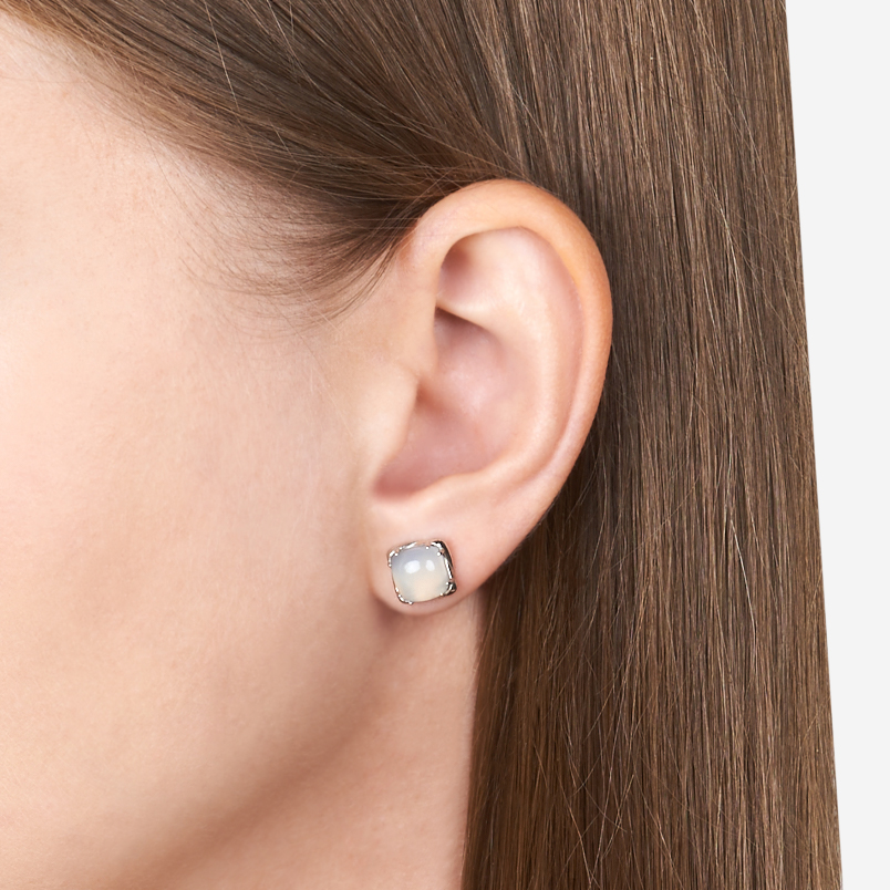 Серьги лунный камень Индия (серебро 925 пр. родир. бел.) пуссеты