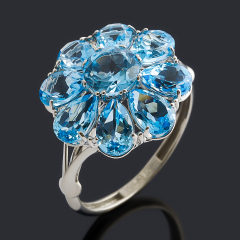 Кольцо топаз swiss Бразилия (серебро 925 пр. родир. бел.) огранка размер 17,5