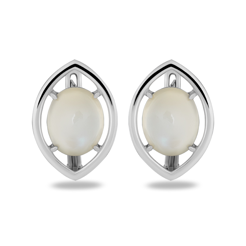 Серьги лунный камень Индия (серебро 925 пр. родир. бел.)