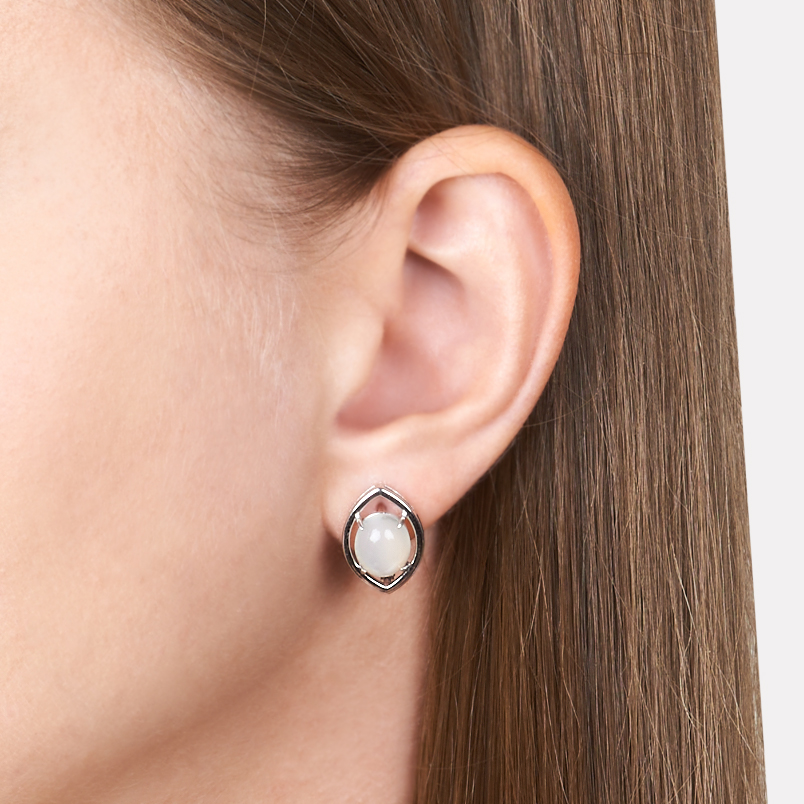 Серьги лунный камень Индия (серебро 925 пр. родир. бел.)