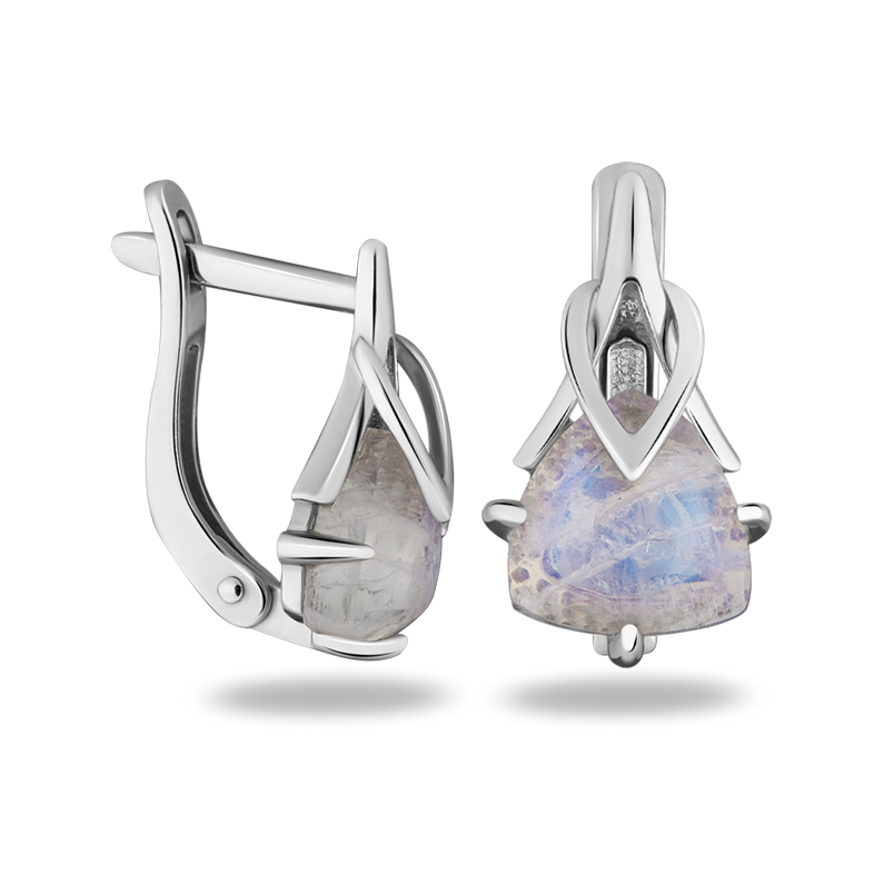 Серьги лунный камень (адуляр) Индия (серебро 925 пр. родир. бел.)