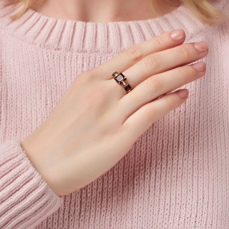 Кольцо раухтопаз Бразилия (серебро 925 пр. позолота) огранка размер 18,5