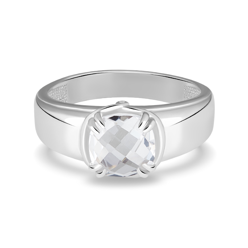 Кольцо горный хрусталь Бразилия (серебро 925 пр. родир. бел.) огранка размер 19