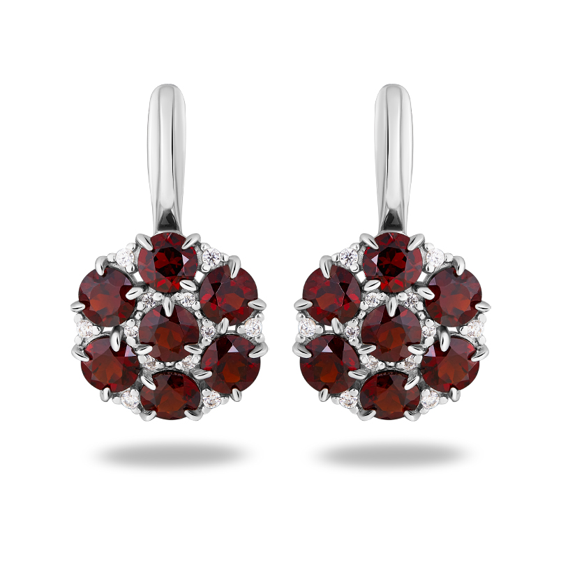 Серьги гранат альмандин Индия (серебро 925 пр. родир. бел.) огранка