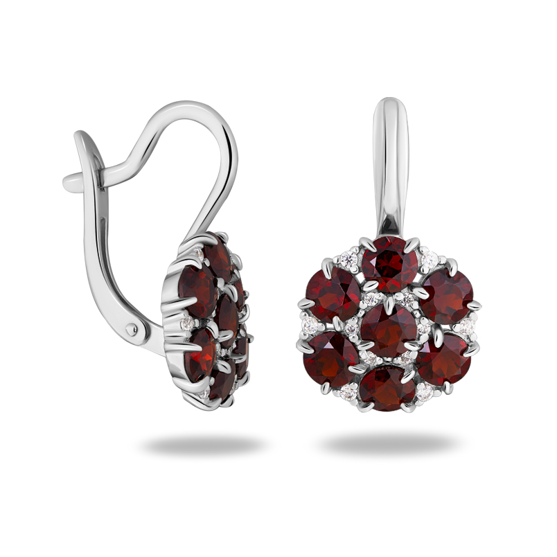 Серьги гранат альмандин Индия (серебро 925 пр. родир. бел.) огранка