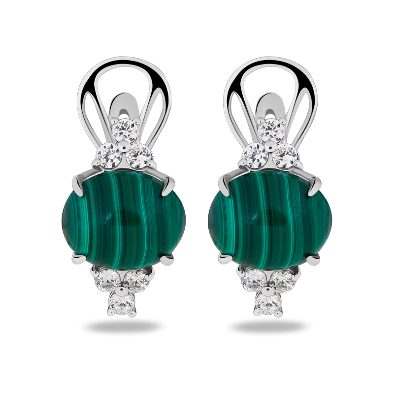 Серьги малахит Конго (серебро 925 пр. родир. бел.)