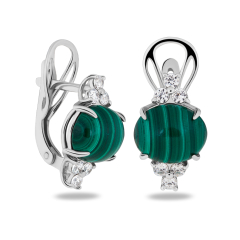 Серьги малахит Конго (серебро 925 пр. родир. бел.)