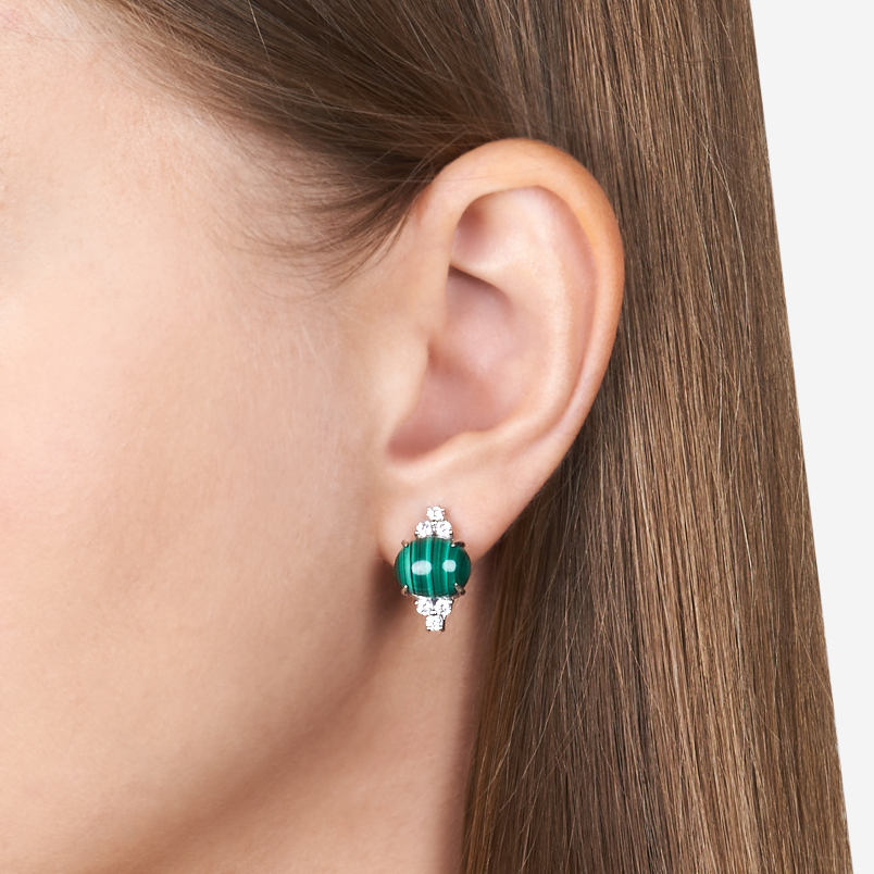 Серьги малахит Конго (серебро 925 пр. родир. бел.)