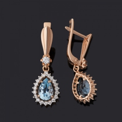 Серьги топаз голубой Бразилия (серебро 925 пр. позолота) огранка