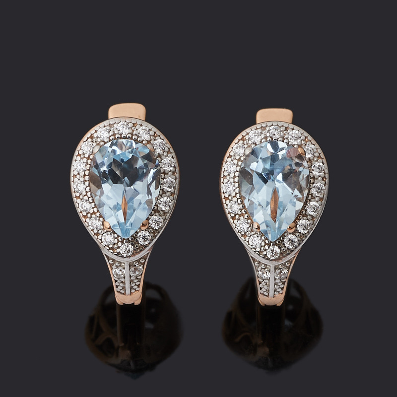 Серьги топаз голубой Бразилия (серебро 925 пр. позолота) огранка