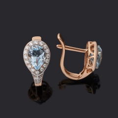 Серьги топаз голубой Бразилия (серебро 925 пр. позолота) огранка