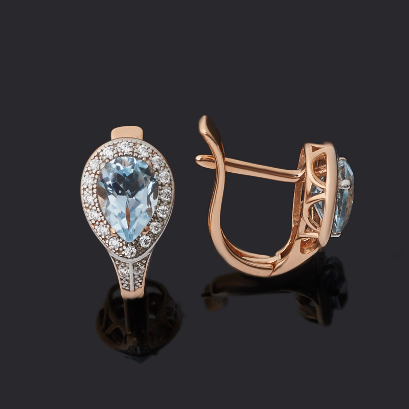 Серьги топаз голубой Бразилия (серебро 925 пр. позолота) огранка