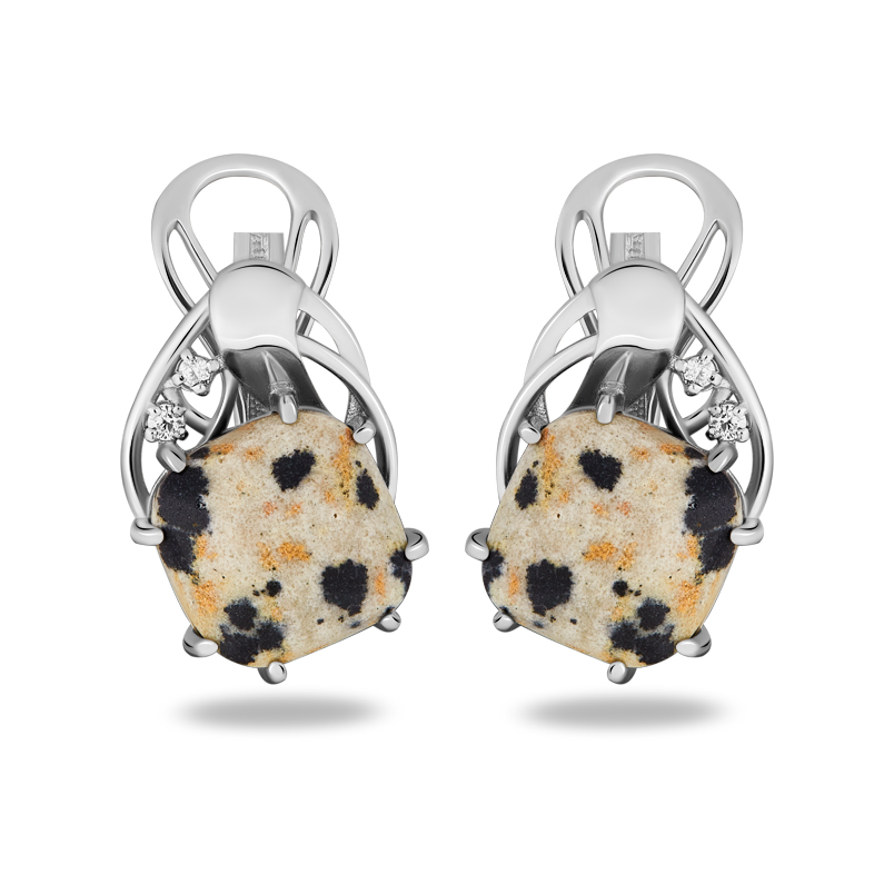 Серьги яшма далматиновая ЮАР (серебро 925 пр. родир. бел.)