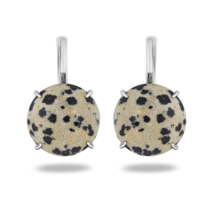 Серьги яшма далматиновая ЮАР (серебро 925 пр. родир. бел.)