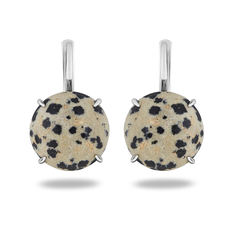 Серьги яшма далматиновая ЮАР (серебро 925 пр. родир. бел.)