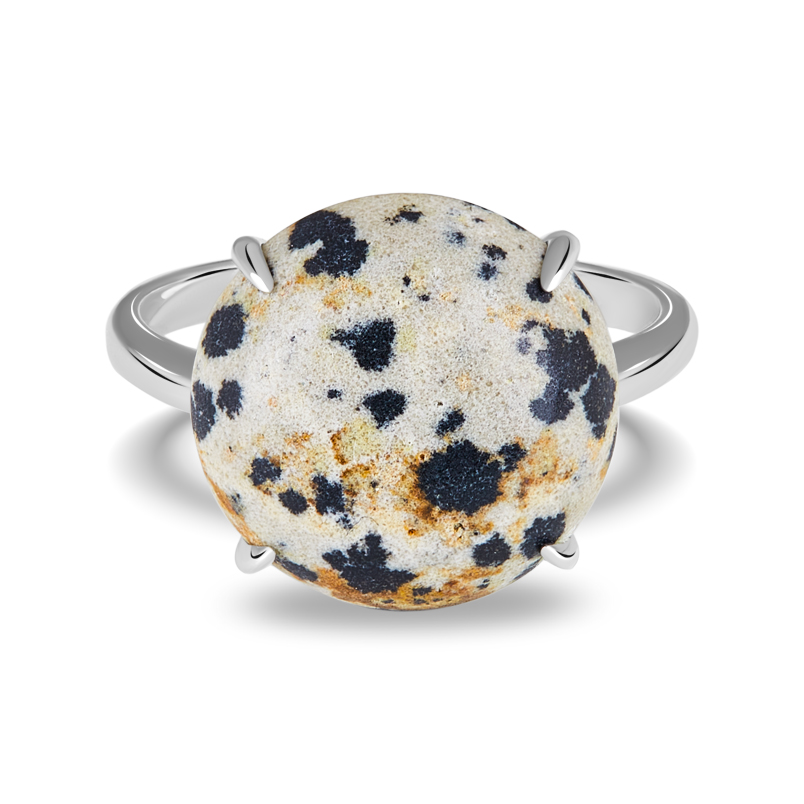 Кольцо яшма далматиновая ЮАР (серебро 925 пр. родир. бел.) размер 18,5