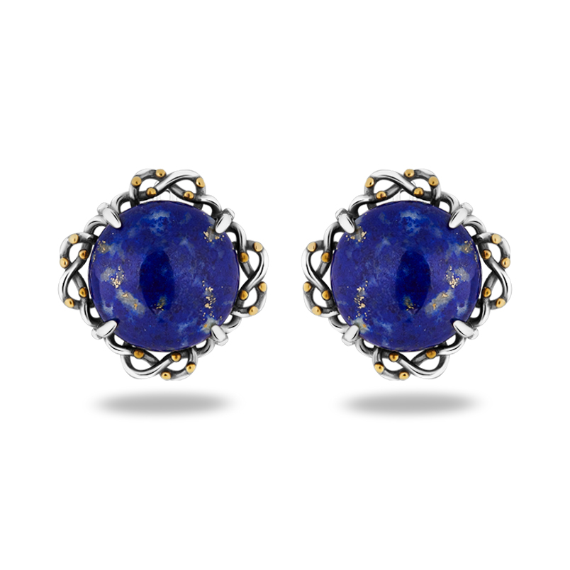 Серьги лазурит Афганистан (серебро 925 пр. оксидир., позолота)