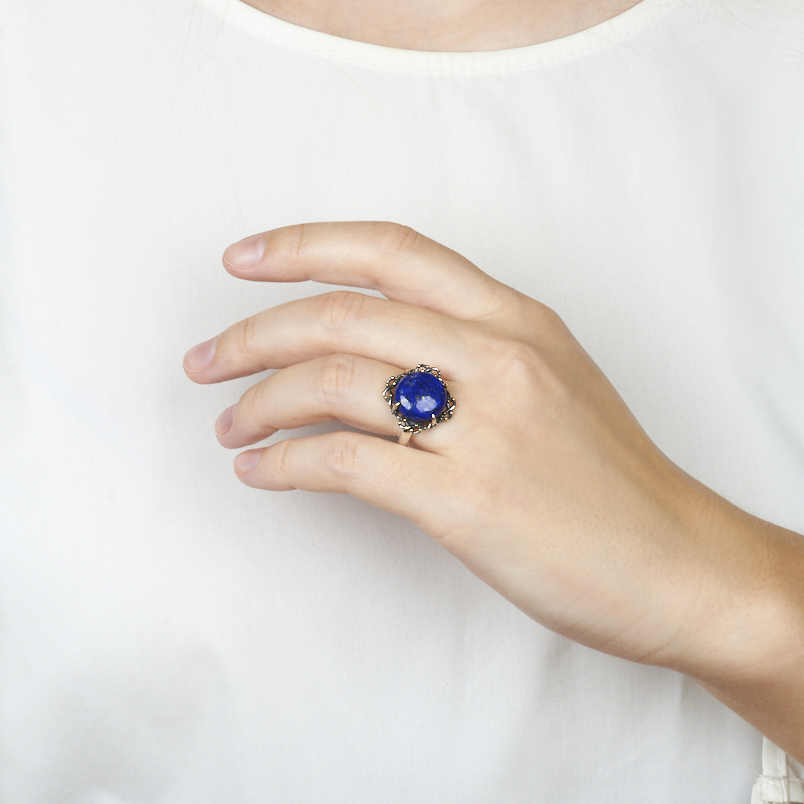 Кольцо лазурит Афганистан (серебро 925 пр. оксидир., позолота) размер 19,5