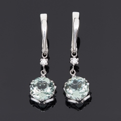 Серьги празиолит Бразилия (серебро 925 пр. родир. бел.) огранка