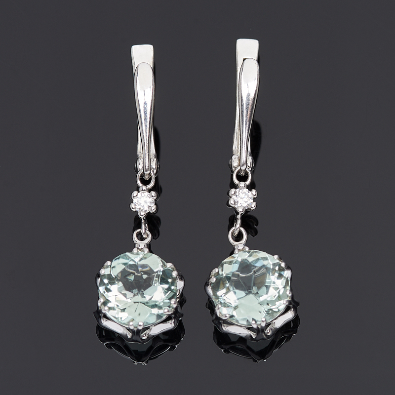 Серьги празиолит Бразилия (серебро 925 пр. родир. бел.) огранка