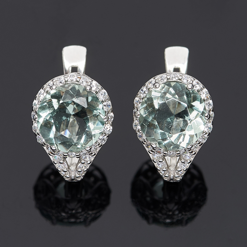 Серьги празиолит Бразилия (серебро 925 пр. родир. бел.) огранка