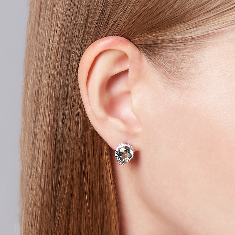 Серьги празиолит Бразилия (серебро 925 пр. родир. бел.) огранка