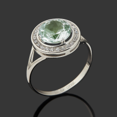 Кольцо празиолит Бразилия (серебро 925 пр. родир. бел.) огранка размер 17