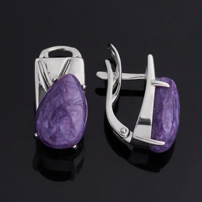 Серьги чароит Россия (серебро 925 пр. родир. бел.)