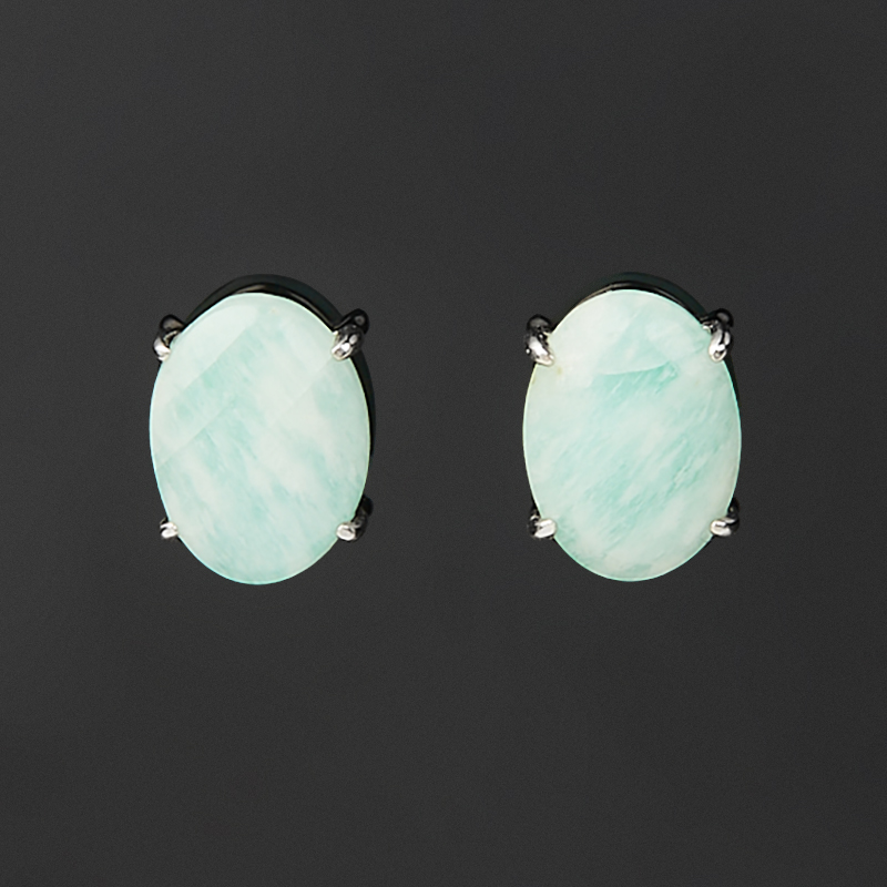 Серьги амазонит Россия (серебро 925 пр. родир. бел.) пуссеты