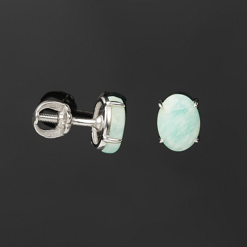 Серьги амазонит Россия (серебро 925 пр. родир. бел.) пуссеты